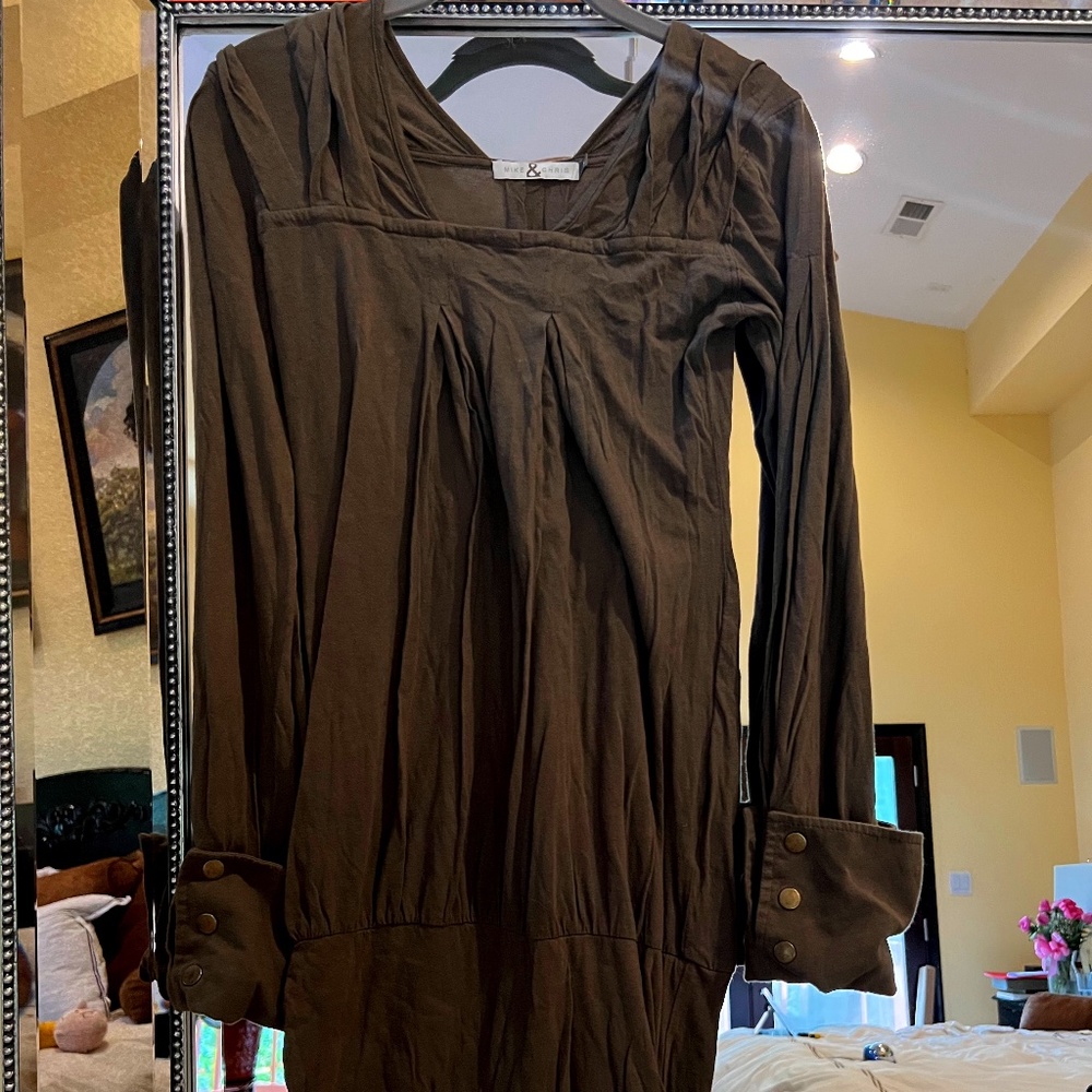 Fun sexy Mike & Chris cotton olive green sweater dress winter size S Small